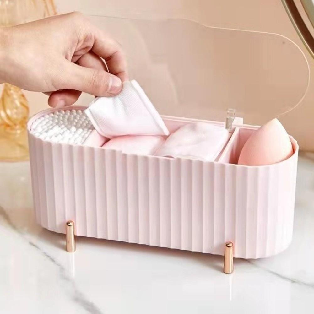 3 Grid Cosmetics Storage Box Large Capacity Organizer Box Makeup Organizer  Powder Puffs