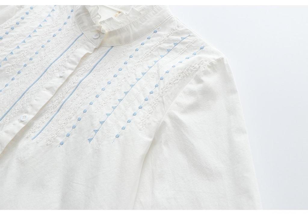 2023 Spring/Autumn Fresh Embroidered Cotton Women's Long Sleeve Casual Shirt