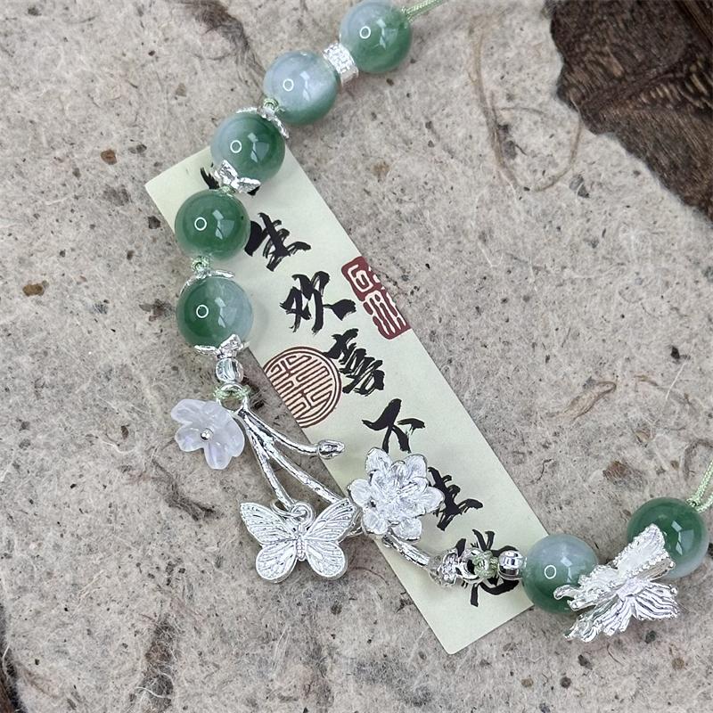 Chinese Style Lotus Butterfly Beaded Bracelets for Women Fashion Green Bead Handmade Bracelets Exquisite Sweet Zircon Gifts