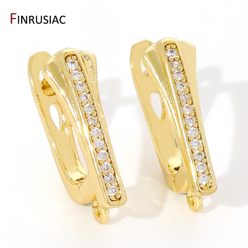 18K Gold Plated Zircon Shvenzy Earrings Making Supplies,Brass DIY Creative Basic Earwire Stitches Earring Hooks Accessories