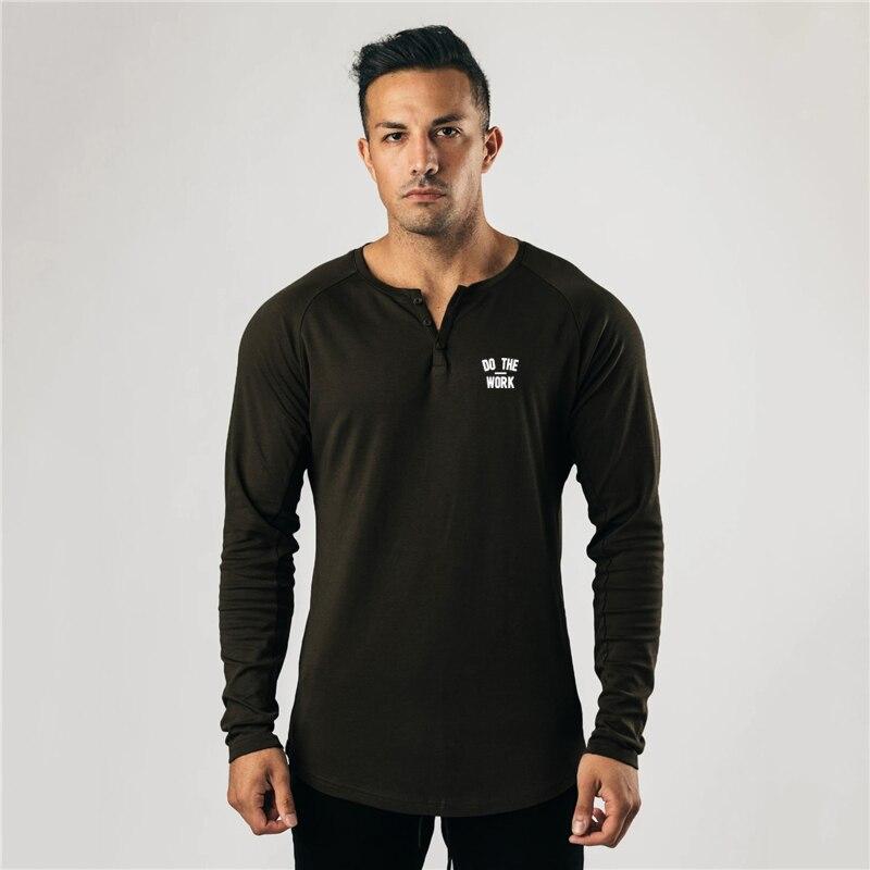Pánská móda ležérní tričko Henry límec s dlouhým rukávem jednoduché fitness triko slim fit 4 barvy