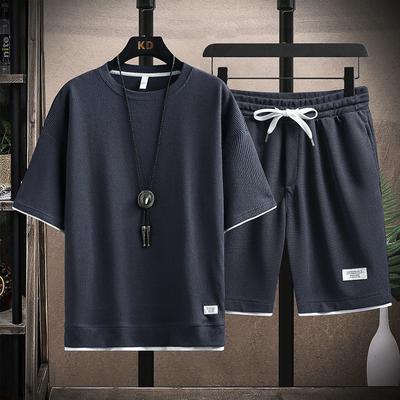 Set estivi Waffle da uomo T-shirt casual + pantaloncini Set Completo sportivo maschile Tuta tinta unita Tute larghe