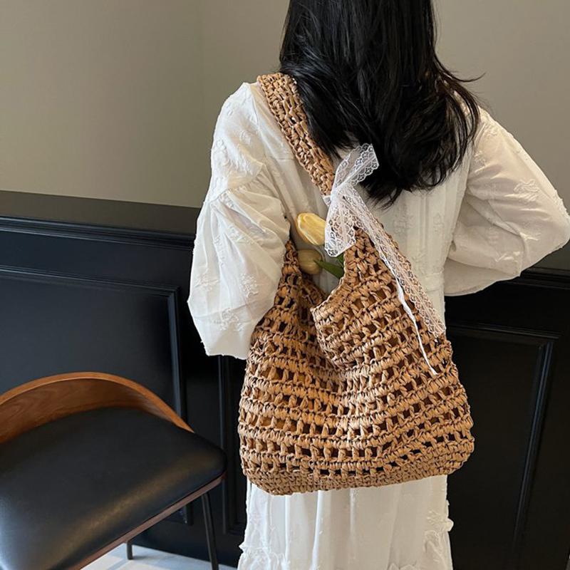 Yogodlns Fashion Crochet Straw Bag for Women Raffia Woven Tote Handbag New Hollow Clutch Beach Bag for Vacation Casual Totes