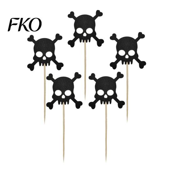 Halloween Baking Supplies 8 Pcs Glitter Cupcake Picks, Spooky Black Skull Durable Cake Topper Toppers, Gothic Birthday Party Decoration for