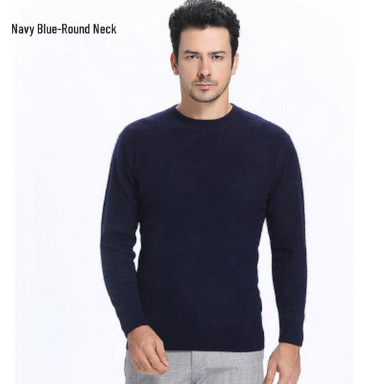 

Мужской кашемировый свитер облегающего кроя с круглым вырезом 2020 года - Большой размер, Утепленный, Однотонный трикотаж XL темно-синий