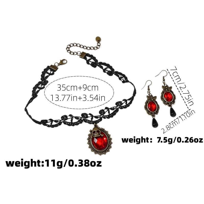 Vintage Lace Gothic Necklace Earring Set Women - Handmade Retro Floral Geometric Pendant Jewelry Accessories