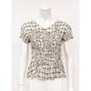 Blouse With Front Flower Decoration And Check Pattern 451 111