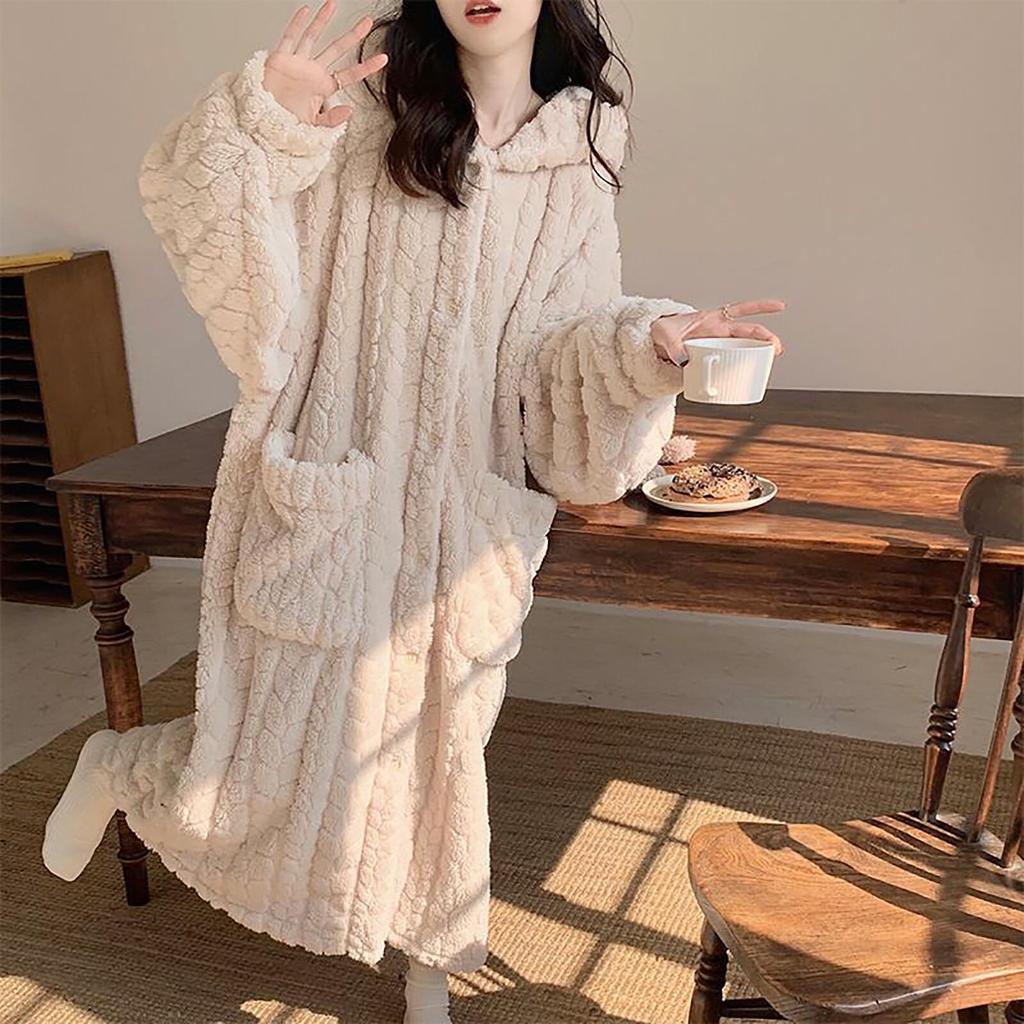 Fluffy Winter Pajamas for with Hood and Plus Sizes and Perfect for Fall and Cute, Women, Gloves. Available. Thick, Warm, Stylish. Winter.