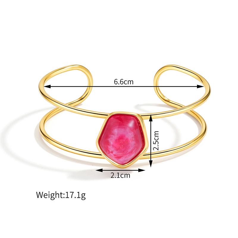 18K Gold-Inlaid Stainless Steel Hollow Line Bracelet with Stone - Elegant Fashion Jewelry for Women
