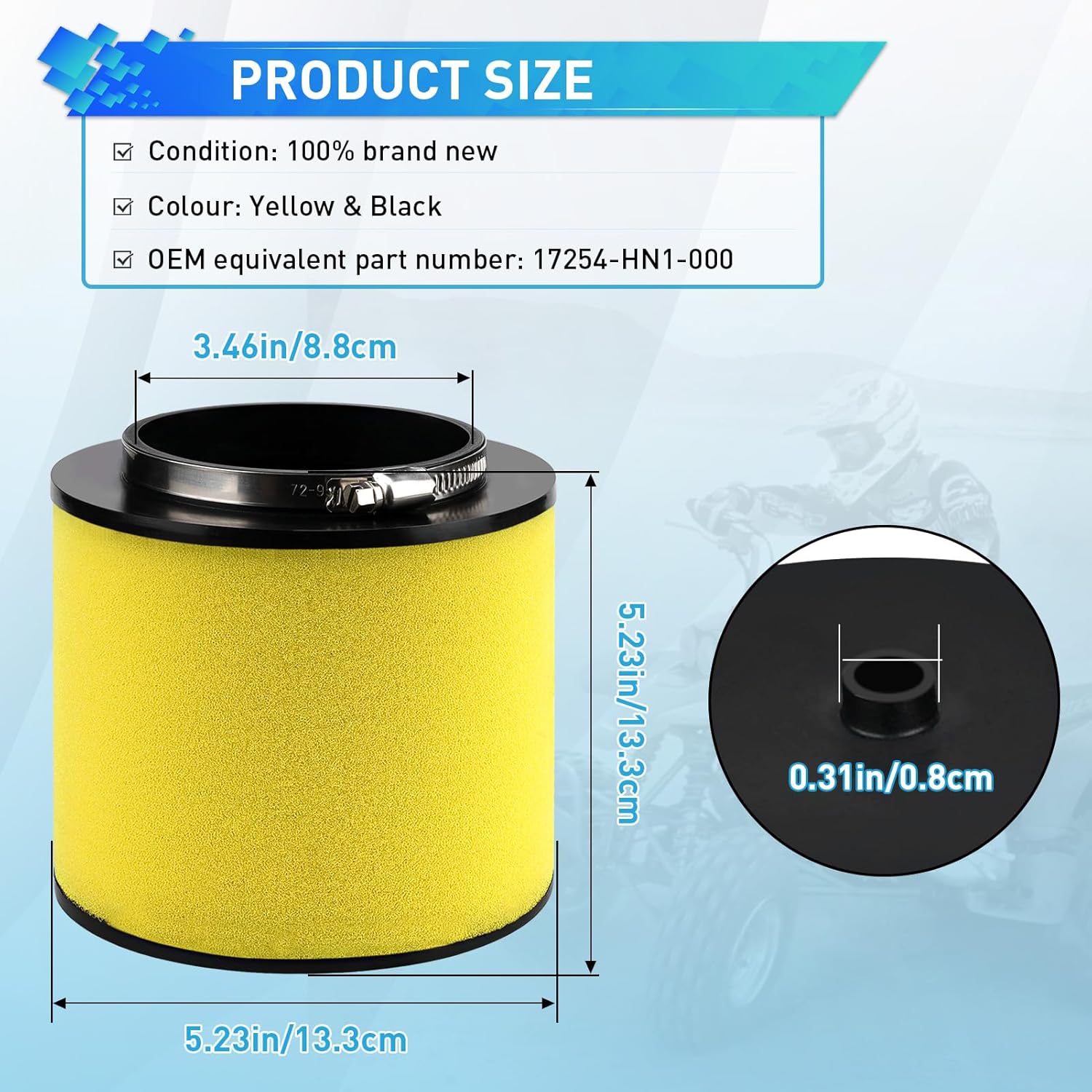 

17254-HN1-000 Air Filter Replacement for Honda Foreman Rubicon 500 TRX500FA Pioneer 500 TRX500FM6 4x4 Sportrax 400 TRX400EX, Foreman 4x4 ES TRX500FE