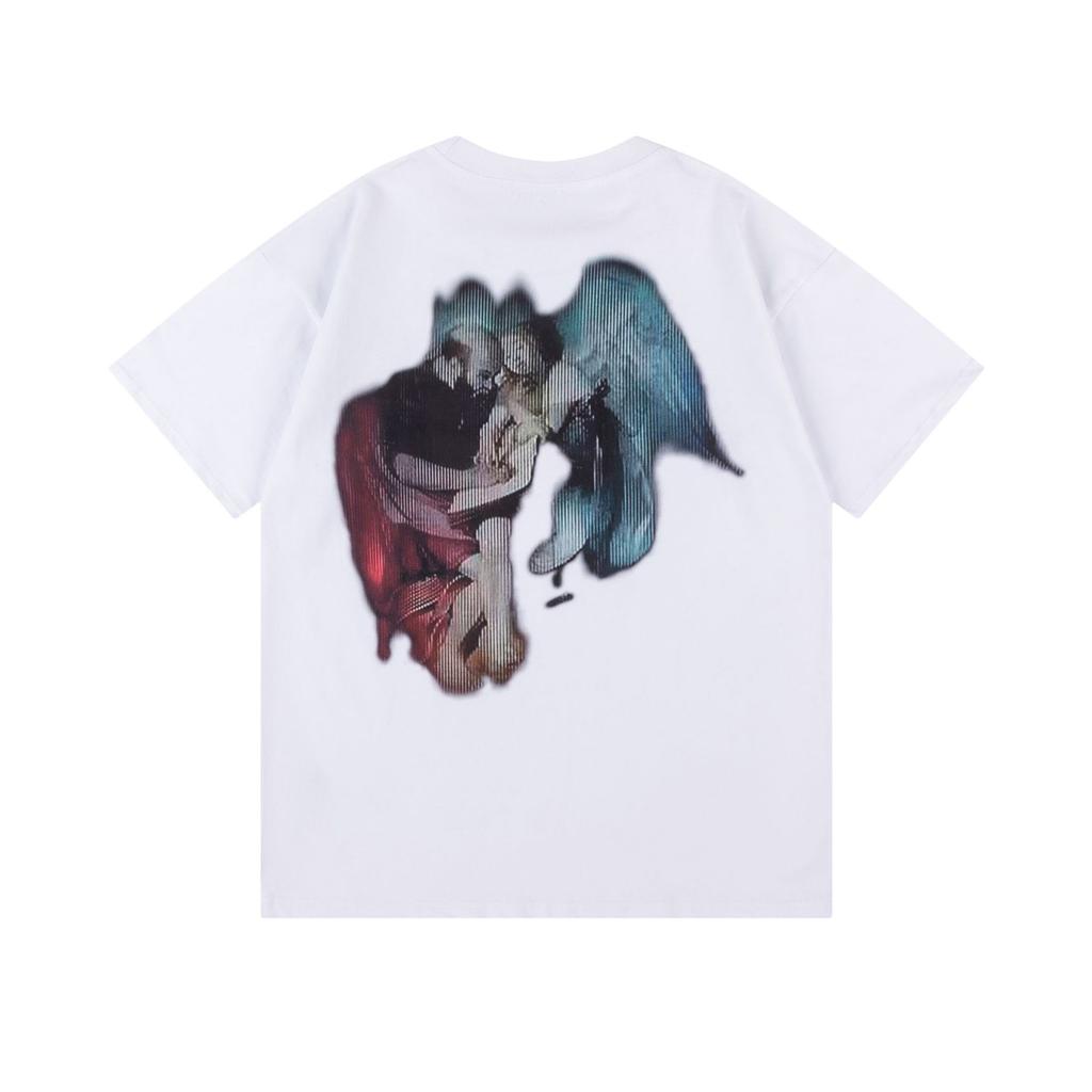 Off-White Nowość Wiosna/Lato 2025 Bluza z kapturem z okrągłym dekoltem i wzorem pękającego anioła OW, T-shirt z krótkim rękawem dla mężczyzn i kobiet