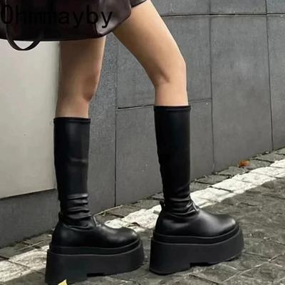 Fashion 2024 Winter Woman Punk High Boots Fashion Zippers Long Boots Shoes Ladies Elegant Platform Wedges High Heel Women's Pumps