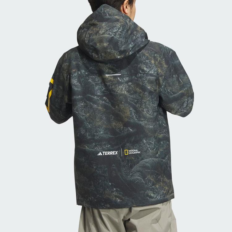 adidas x National Geographic Allover Print Rain.Rdy Tie-Dye Outdoor Raincoat Men Outerwear Silver-Gray IS9511
