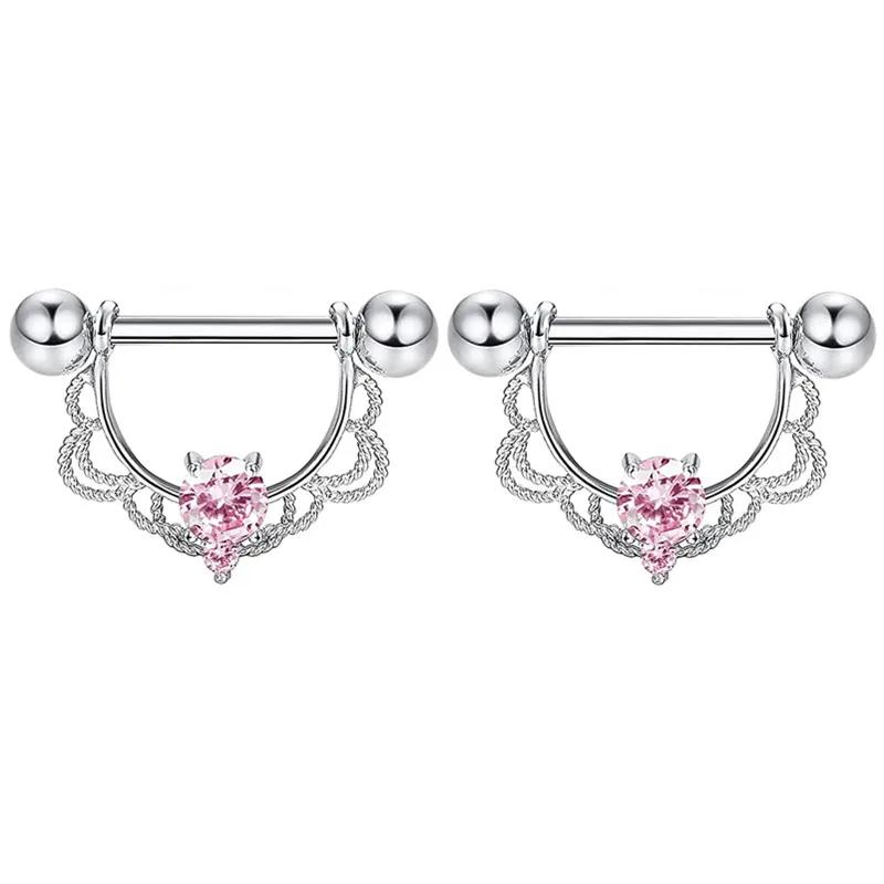 Rosa Herz Brustwarzenpiercing Stange Set Glänzende Kristall Brustwarzenringe Großpackung Für Frauen Blume Brustwarzen Schmuck Packung Piercing Teton Mengen