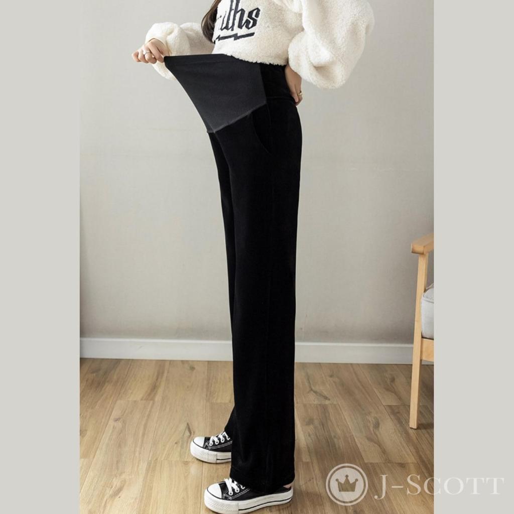 Corduroy Maternity Pants with Elastic Straight Fleece and Solid J-Scott Women's Waist, Fit, Lining, Pockets, Black, JS24-BK-2XL