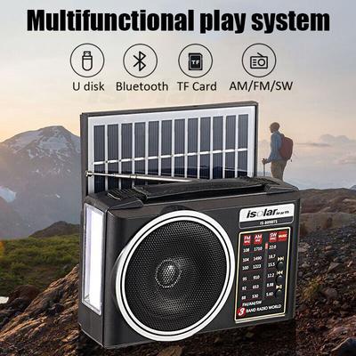 Bluetooth Portable FM/AM/SW Radio Solar Emergency Speaker with Flashlight TF USB