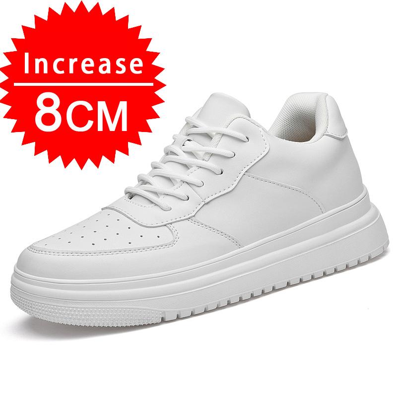 Men's Lift Sneakers Elevator Shoes Height Increase Insole 8cm White Black Taller Shoes Leisure Fashion Sports Plus Size 36-44
