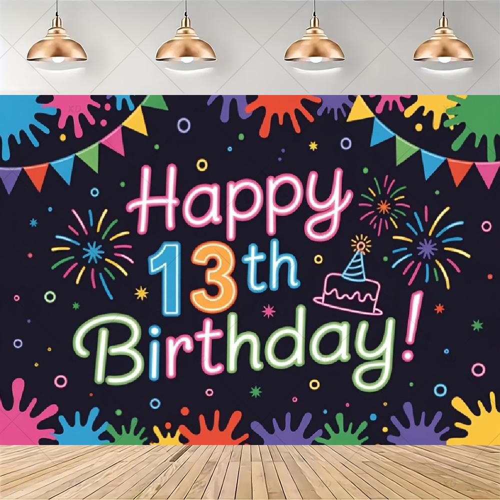 Party decorations for a 13th birthday, official backdrop for a teenager, black and purple balloon background, photo banner for...4528