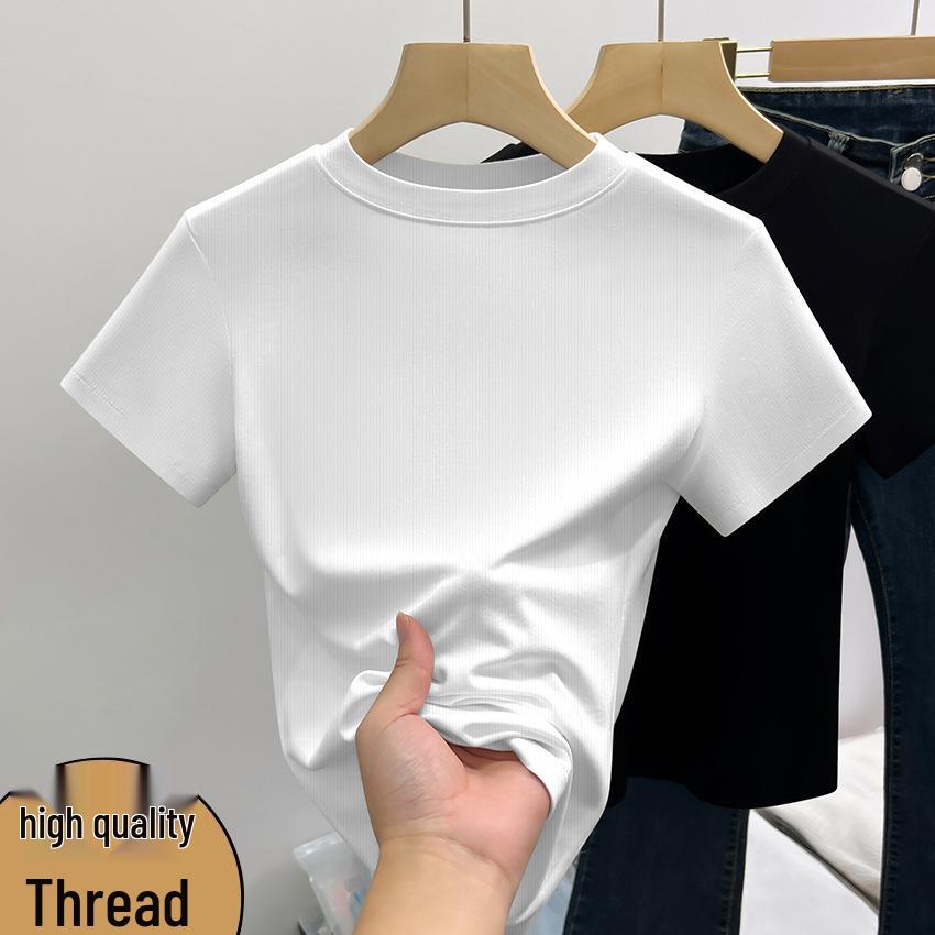 Commuting Korean Style Girls' Solid Color Slim Short Sleeve Ribbed Fashion Top