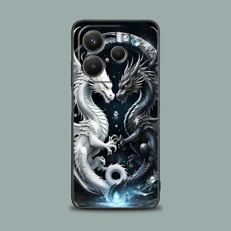 Phone Case for Xiaomi Redmi 15C 14C 12C 13C Redmi Note 15 14 13 12 11 10 Pro Plus 5G 12S Silicone Cover Cute Black White Dragon
