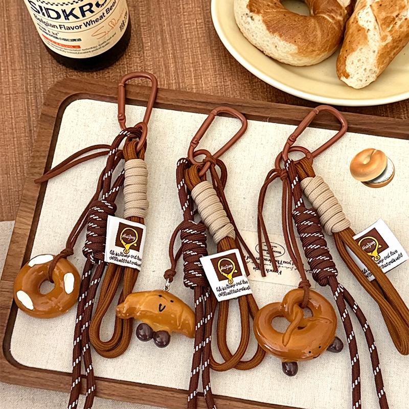 Kawaii Cartoon Bread Shaped Keychain Cute Pendant with Lanyard for Purse Bag Charm Party Favor for Children