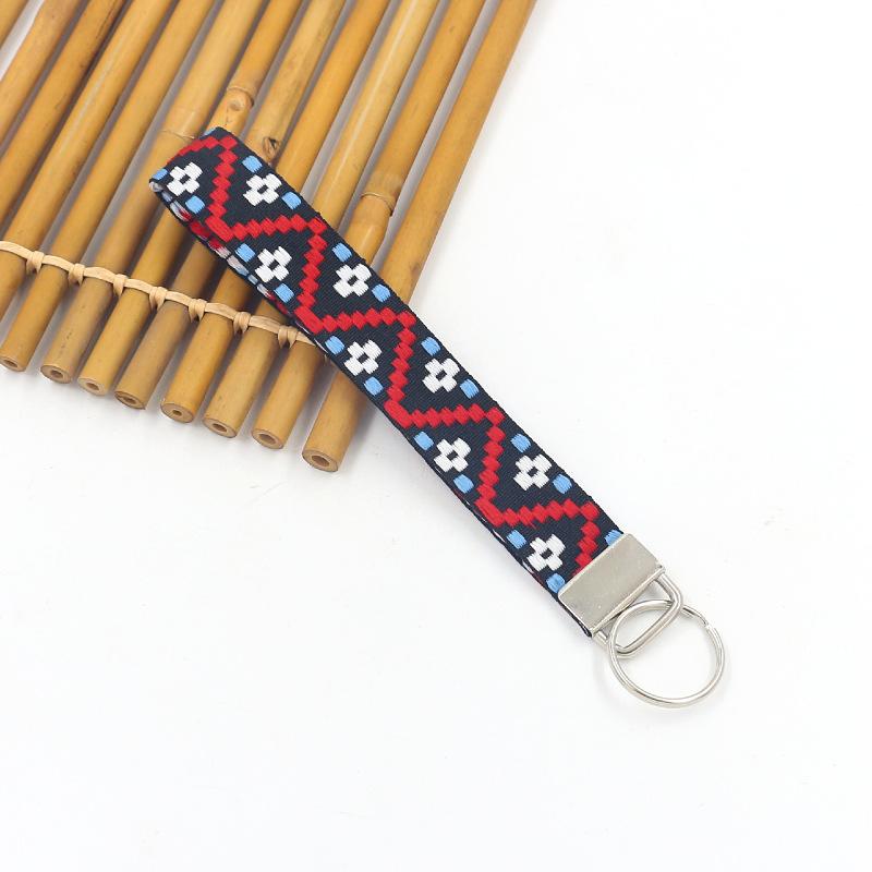 

Ethnic Geometric Rhomboid Jacquard Ribbon Lanyard Key Ring Wrist Strap For Women Backpack Decorative Pendant Fashion Jewelry