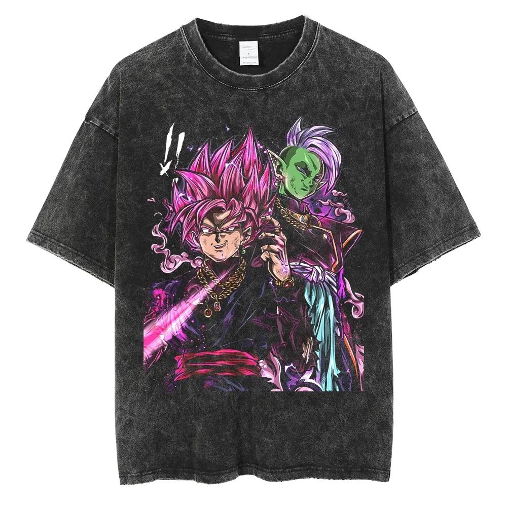 Men Streetwear Hip Hop Oversized T Shirt Dragon Ball Anime Graphic Washed Black T Shirt Loose Tshirt Cotton Harajuku Tops Tees