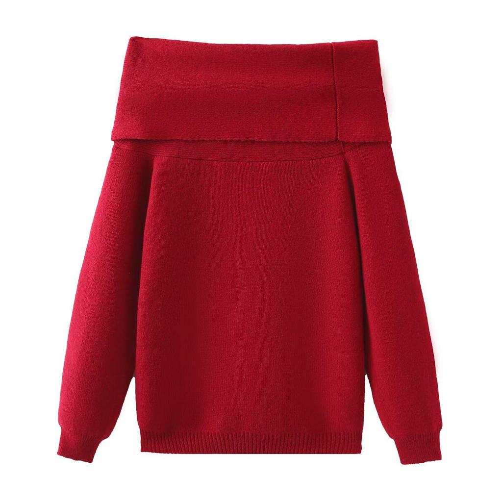 Burgundy European & American Style Winter 2024 Women's Sweater & Midi Skirt Set