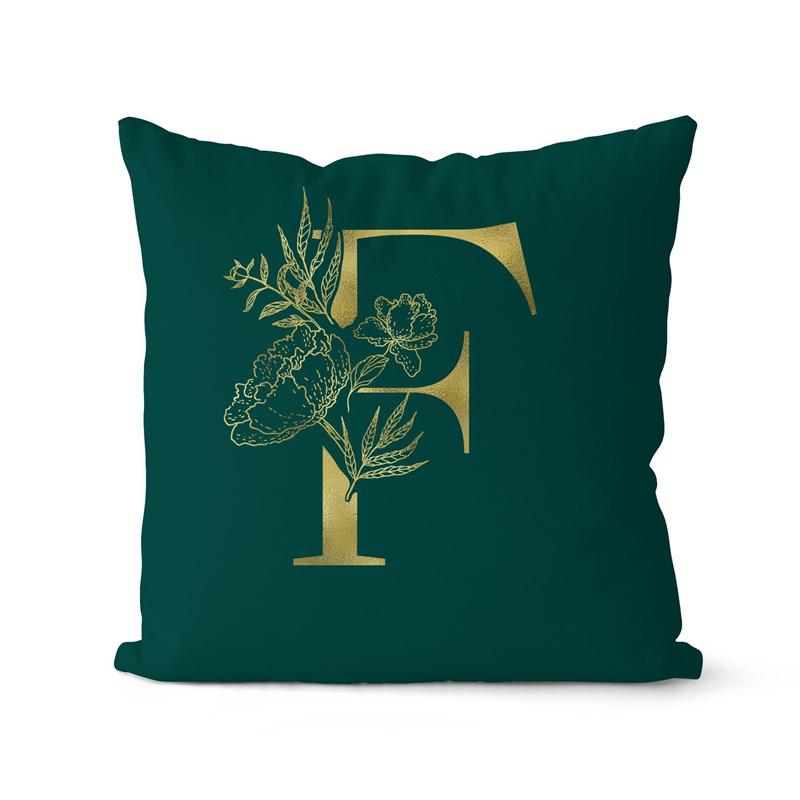 45x45cm Oro 26 Lettere Verde Federa Foglia Fiore Pianta Soggiorno Divano Ufficio Copricuscino Decorazione Casa