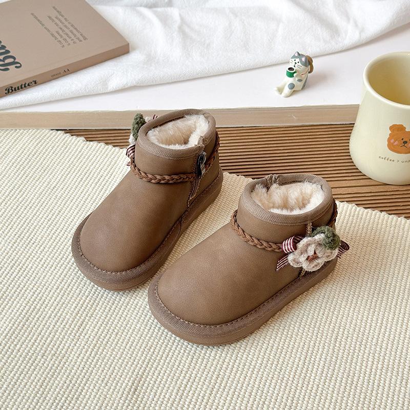 

Girls small floral winter cotton boots, new model for children and older kids, non-slip, waterproof, fleece-lined, thickened snow boots, warm 27Inner Length16.7cm коричневый