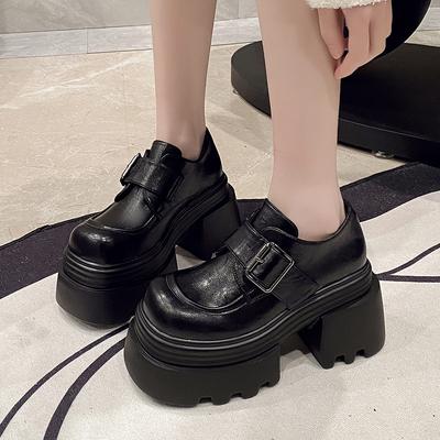 10Cm Platform Loafers Women's 2025 Spring New Small British Style Heightening Small Leather Shoes Muffin Shoes