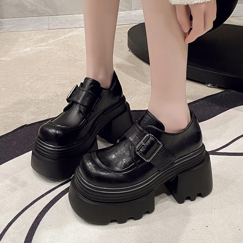 10Cm platform loafers women's 2025 spring new small British style heightening small leather shoes muffin shoes
