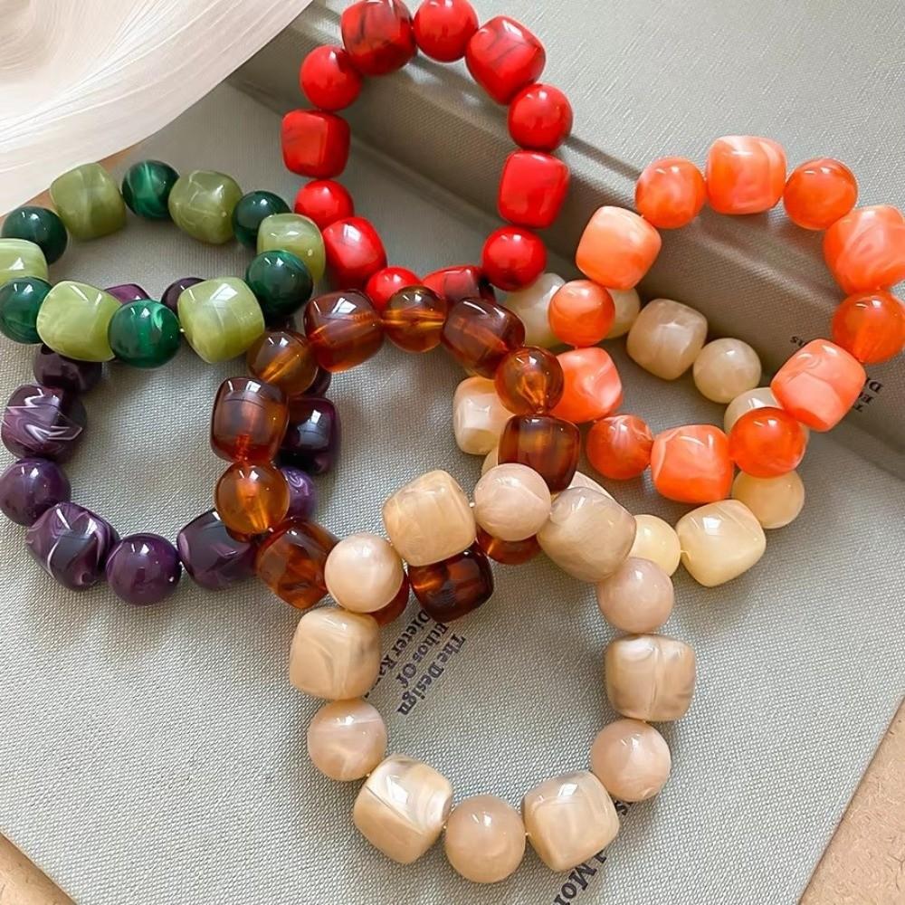 Square Round Beaded Bracelet Acrylic Women Wristband Korean Geometric Bracelet  Hand Accessories