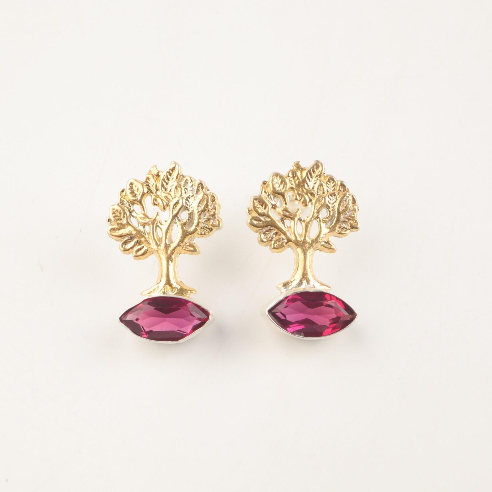 

Маркиза Натуральный Розовый Рубеллит Стерлинговое Серебро Пусеты Бохо Серьги Ювелирные Изделия EE-144-10