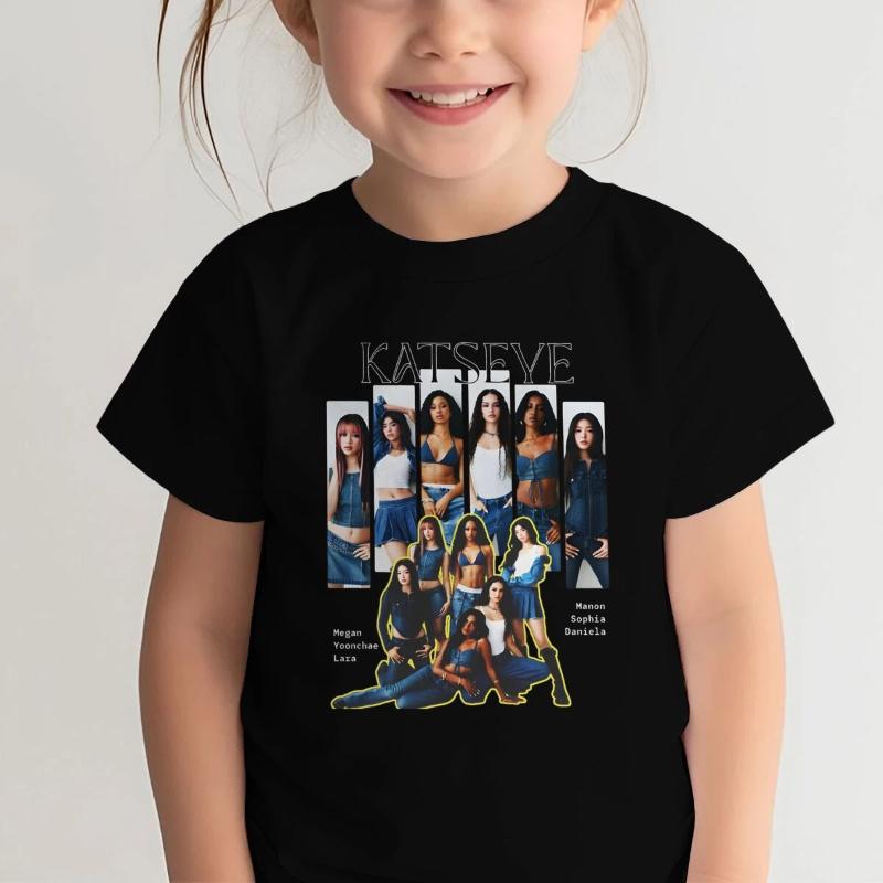 KATSEYE Print T-shirt for Kids Casual Summer Top with Katseye Pattern Short Sleeve Tee Youth Girl Streetwear Fashion Tops