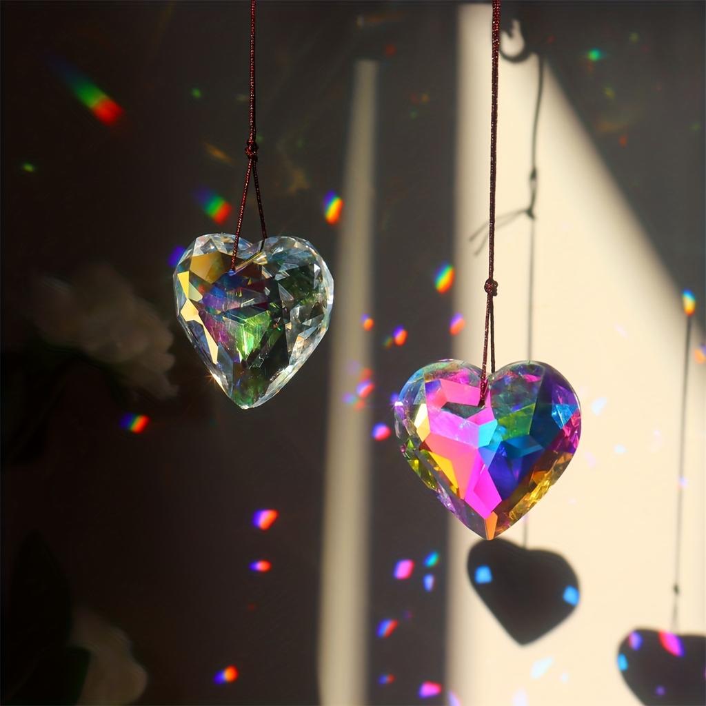Crystal Peach Prism Suncatcher Prism Heart Shaped Hanging Pendant Decorative Rainbow Maker Window Home Office Garden Decoration