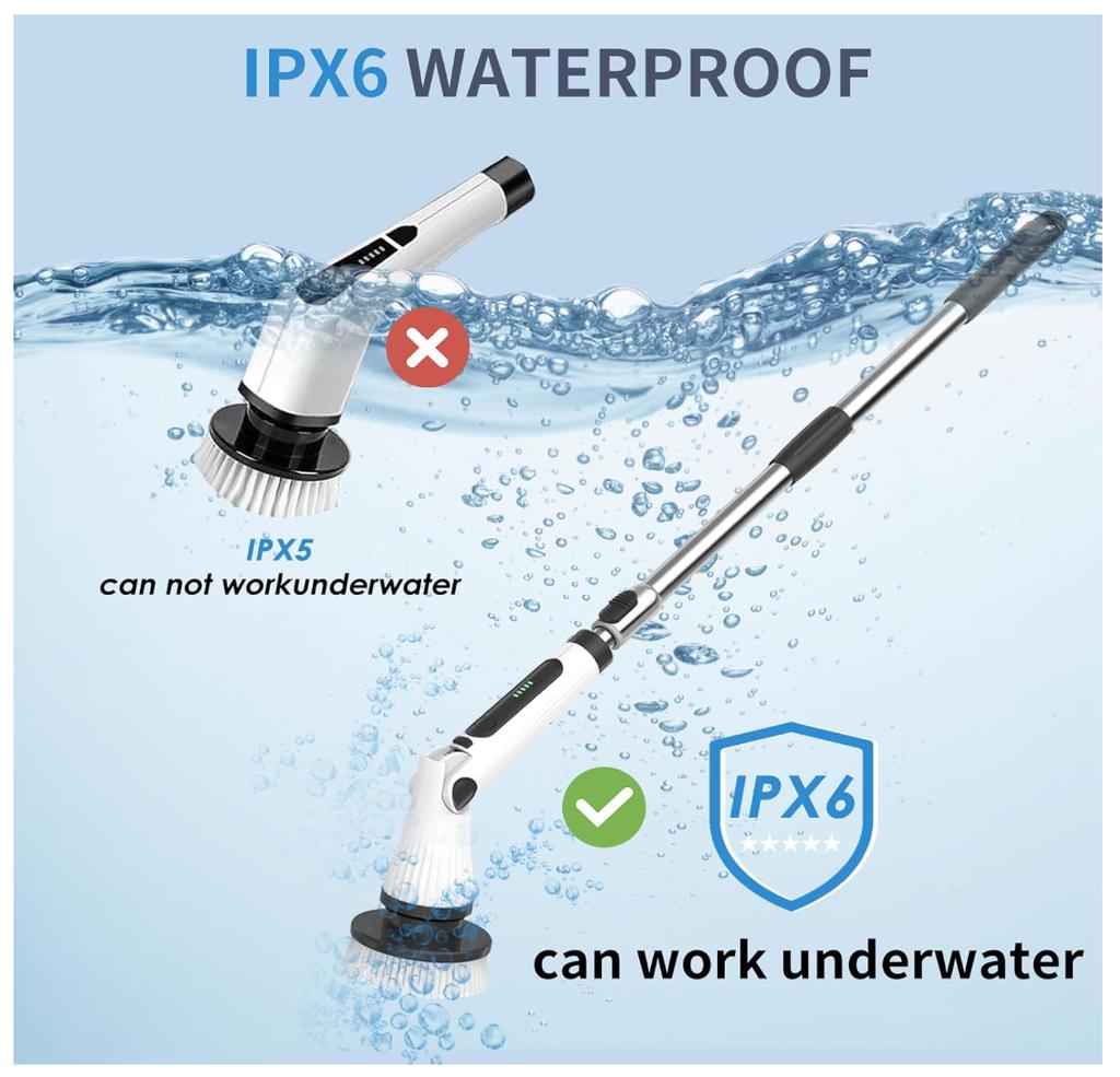 Wireless Electric for Spin Scrubber Cordless Bathroom Cleaning Brush for Shower Bathtub Home Use Metal/Cleans for Floor