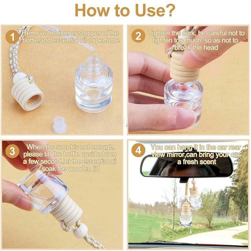 5pcs 8/10ml Transparent Car Air Freshener Perfume Bottle Pendant Ornament Essential Oil Diffuser Fragrance Hanging Empty