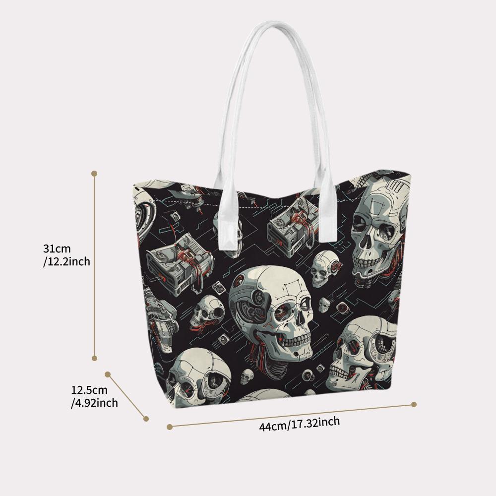 Cyberpunk Skull Pattern Tote Bag Fashionable Daily Use Shoulder Bag Casual Portable Outdoor Handbag