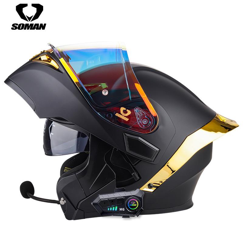 Casco de motocicleta abatible con Bluetooth y doble lente 3C Dot con auriculares M6 para todas las estaciones