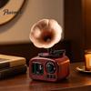Classic Melody Keepsake Retro Mini Gramophone Music Box Ornament, Vintage Wood Grain Phonograph Shaped Small for Shelves Box, Desktop Decor