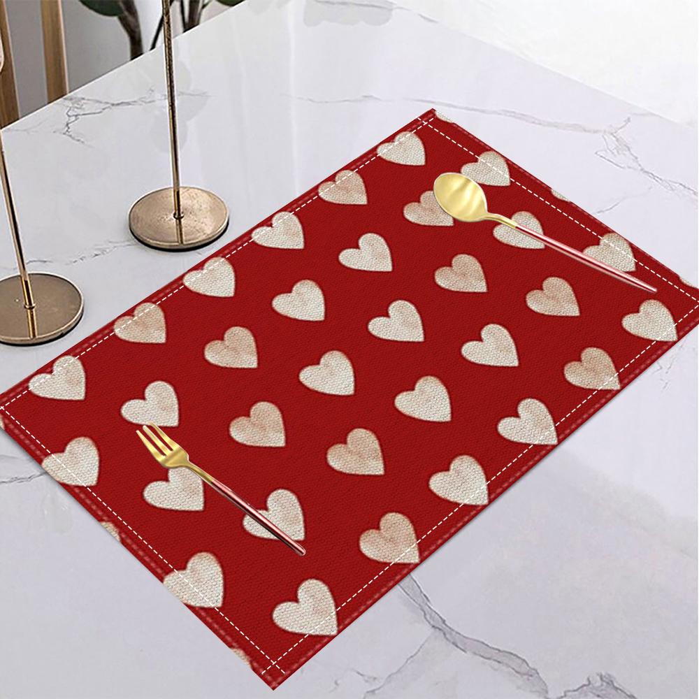 Love Heart Table Mat Patchwork Rose Romantic Valentine's Placemat for Valentine's Dinner Romantic Date Love Party Home Decor