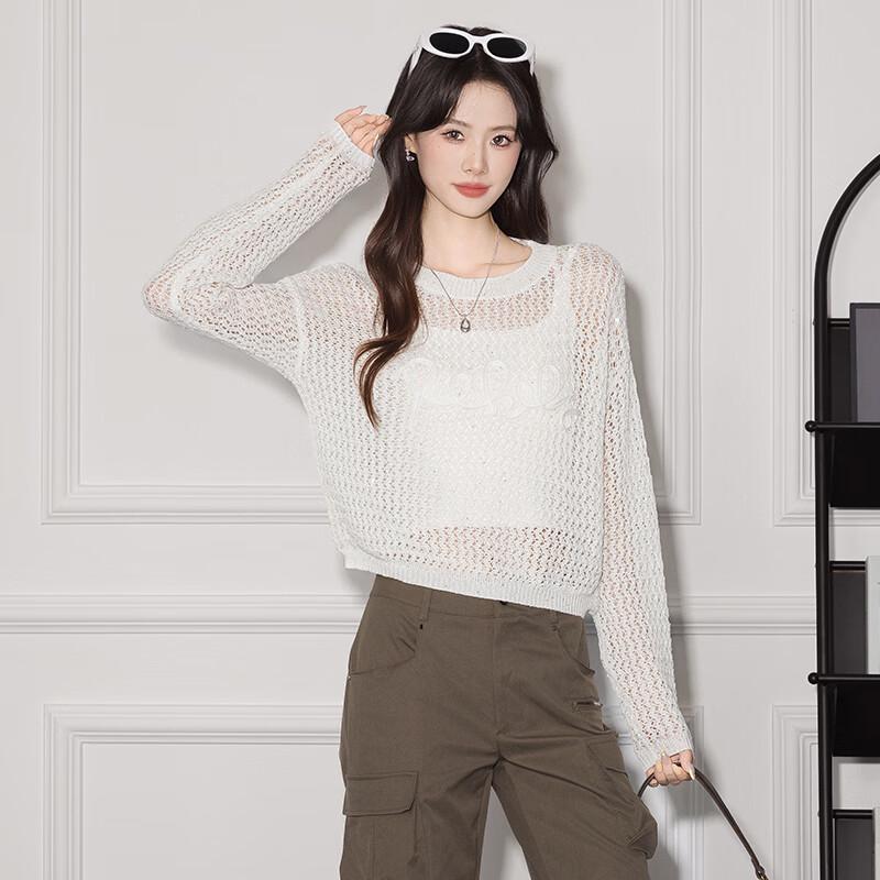 

Women s Elegant Cutout Round Neck Knit Pullover Sweater One Size