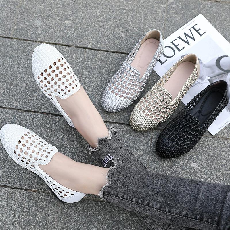 Fashion GKTINOO 2025 Summer New Genuine Leather Sandals For Women Hand-woven Hollow Flat Soft Sole Large Size Women's Shoes