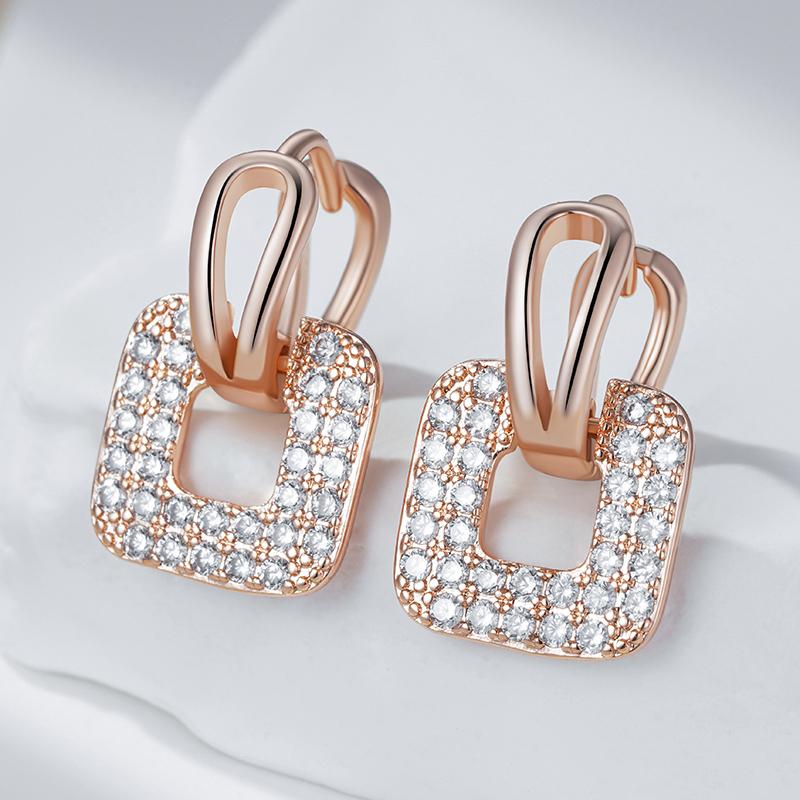 Luxury Full Shiny Natural Zircon Square Drop Earrings For Women Unique  Rose Gold Color Bride Wedding Jewelry Best Gift