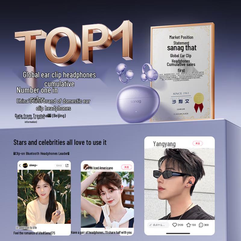 SANAG S7S AI Ear-Clip Open-Ear Sports Bluetooth Headset