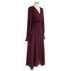 New V-Neck Long Sleeve Burgundy Women's Casual Dress For Spring Autumn