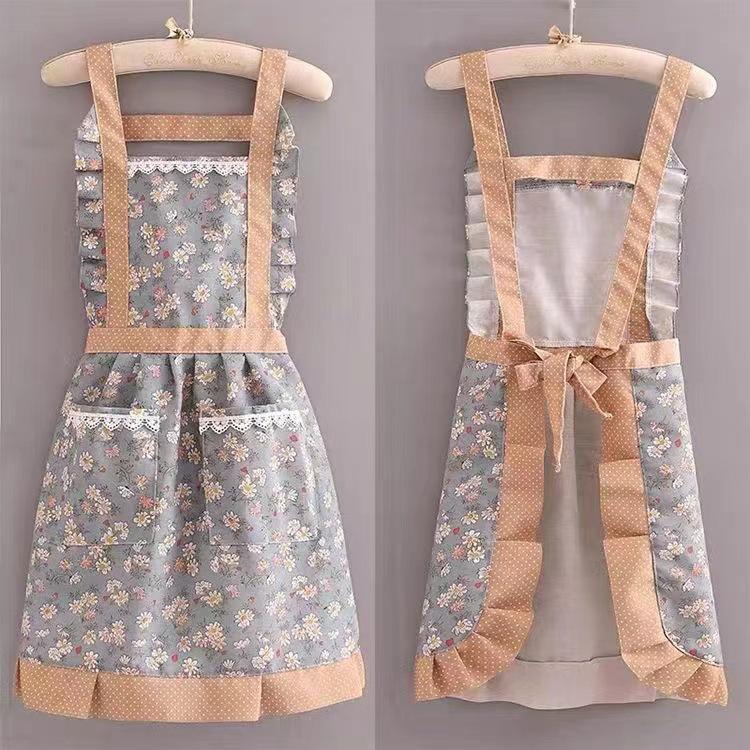Breathable Princess Skirt Apron with Double Pockets for Women  Ideal for Home Kitchen Cooking. Anti-fouling and Durable Work Clothes.