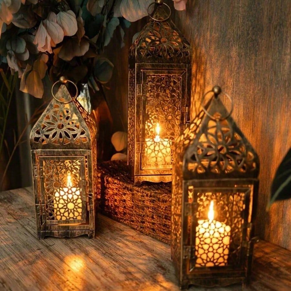 1pc Middle East Arab Metal Vintage Wind Lights Lantern Candle Holder Table Top Home Décor Accessories, No Candle