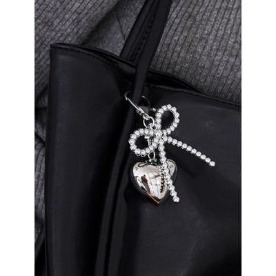 Dmoment Frostine Silver Heart Ribbon Charm Keychain Bag Charm